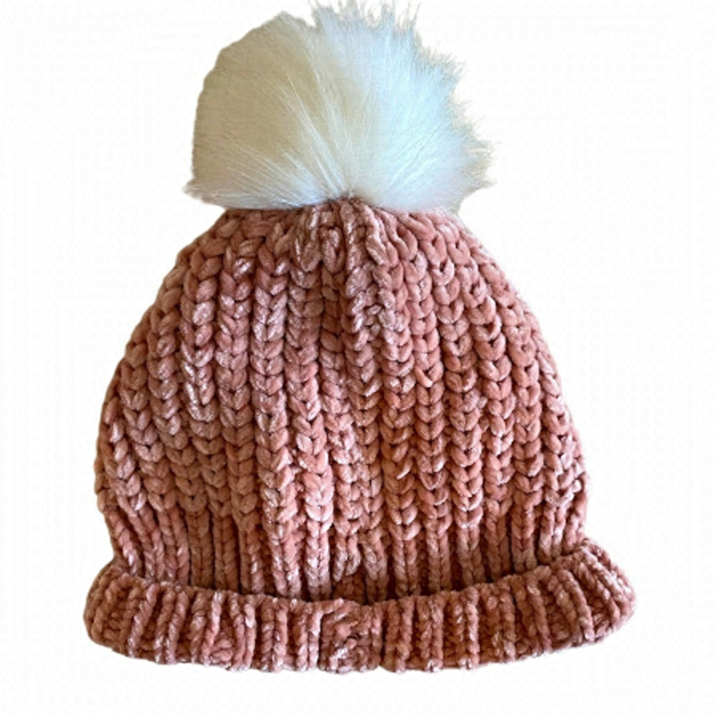 2/$10 GARAGE pink chunky knit pompom hat O/S